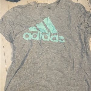Adidas Heather Gray Tee with Light Blue Emblem